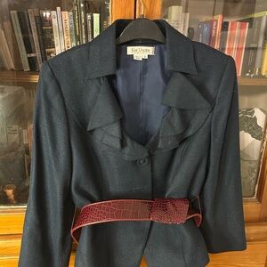 Kay Unger Navy Blazer with Burgundy Belt